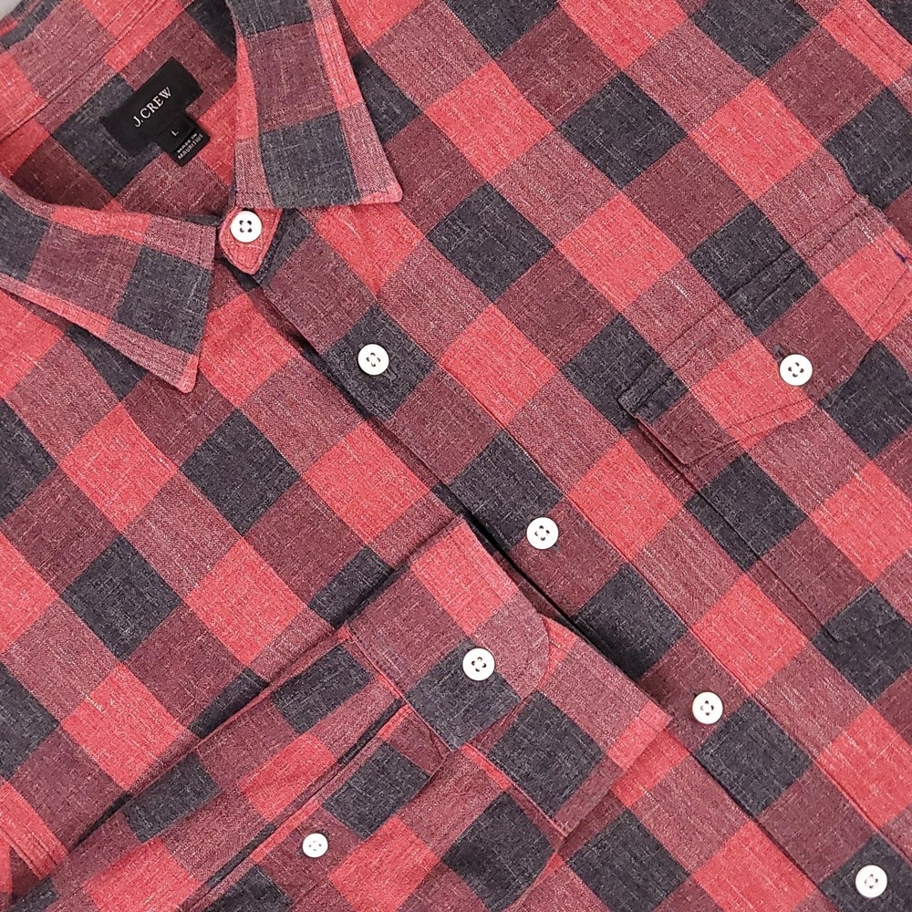 J Crew Shirt Mens Large Red Black Plaid Button Up Long Sleeve Casual F4162